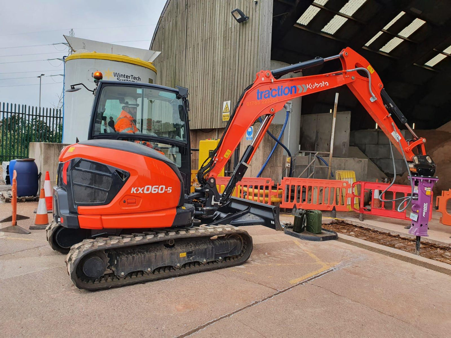Kubota excavator with ProDem hydraulic breaker attachment