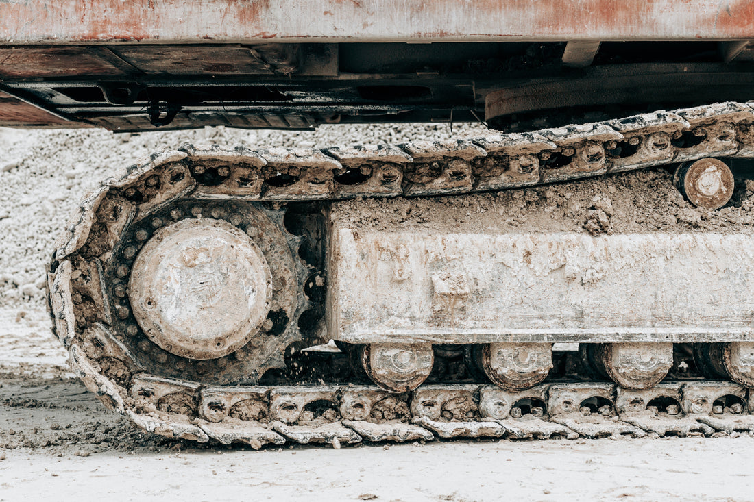 Crawler excavator undercarriage close-up